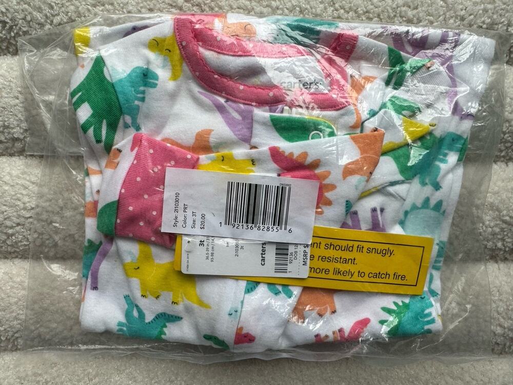 NWT Carter’s Girls footed dinosaur footed pajamas - 3T
